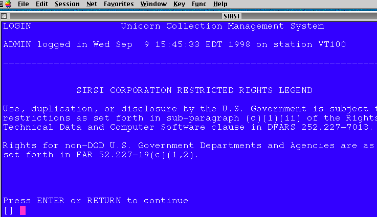 screen shot of telnet session
